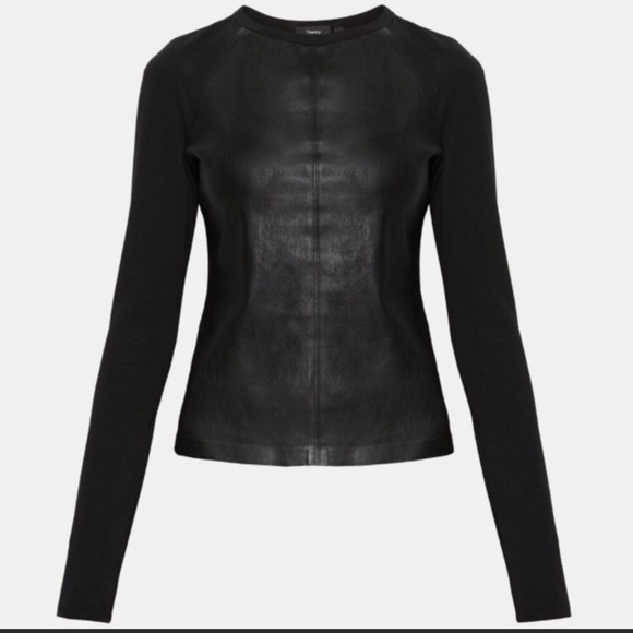 Theory NWT Bristol Leather Crewneck Stretch Top - Picture 1 of 6